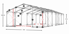 Skladový stan celoroční 6x80x2m nehořlavá plachta PVC 600g/m2 konstrukce POLÁRNÍ