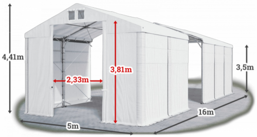 Skladový stan 5x16x3,5m strecha PVC 620g/m2 boky PVC 620g/m2 konštrukcia POLÁRNA