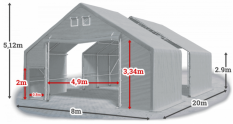 Skladová hala 8x20x3m střecha boky PVC 720 g/m2 konstrukce ARKTICKÁ