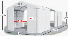 Skladový stan 5x26x3,5m střecha PVC 620g/m2 boky PVC 620g/m2 konstrukce POLÁRNÍ