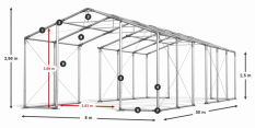 Skladový stan 8x50x2,5m střecha PVC 620g/m2 boky PVC 620g/m2 konstrukce ZIMA PLUS