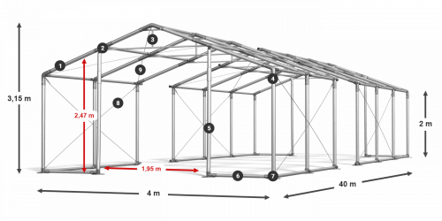 Párty stan 4x40x2m střecha PVC 620g/m2 boky PVC 620g/m2 konstrukce ZIMA PLUS
