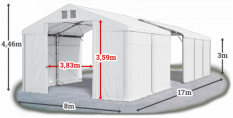 Skladový stan 8x17x3m střecha PVC 580g/m2 boky PVC 500g/m2 konstrukce POLÁRNÍ