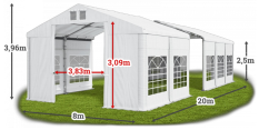 Párty stan 8x20x2,5m střecha PVC 560g/m2 boky PVC 500g/m2 HALYSTANY.CZ