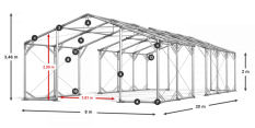Skladový stan 8x20x2m střecha PVC 620g/m2 boky PVC 620g/m2 konstrukce POLÁRNÍ PLUS