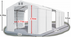 Skladový stan 6x17x3,5m střecha PVC 580g/m2 boky PVC 500g/m2 konstrukce POLÁRNÍ PLUS