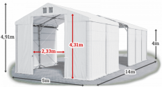 Skladový stan 5x14x4m střecha PVC 560g/m2 boky PVC 500g/m2 konstrukce POLÁRNÍ PLUS