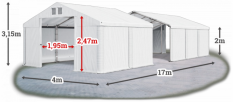 Skladový stan 4x17x2m strecha PVC 580g/m2 boky PVC 500g/m2 konštrukcia ZIMA