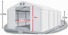 Garážový stan 6x8x2,5m střecha PVC 560g/m2 boky PVC 500g/m2 konstrukce ZIMA