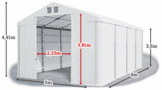 Skladový stan 5x8x3,5m strecha PVC 560g/m2 boky PVC 500g/m2 konštrukcia ZIMA