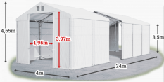 Skladový stan 4x24x3,5m strecha PVC 560g/m2 boky PVC 500g/m2 konštrukcia POLÁRNA PLUS