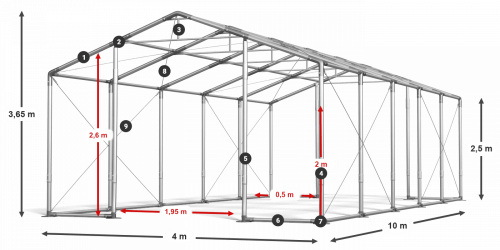Skladový stan celoroční 4x10x2,5m nehořlavá plachta PVC 600g/m2 konstrukce ZIMA PLUS