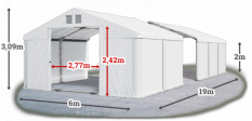 Skladový stan 6x19x2m střecha PVC 580g/m2 boky PVC 500g/m2 konstrukce LÉTO PLUS