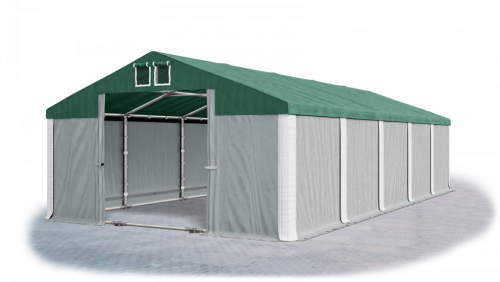 Garážový stan 4x6x2m střecha PVC 560g/m2 boky PVC 500g/m2 konstrukce ZIMA - Barva střešní plachty: Zelená, Barva boční plachty: Šedá, Barva svislých pruhů: Bílá