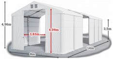 Skladový stan 8x14x3,5m střecha PVC 620g/m2 boky PVC 620g/m2 konstrukce ZIMA