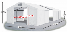 Skladový stan 6x18x2m střecha PVC 560g/m2 boky PVC 500g/m2 konstrukce ZIMA PLUS