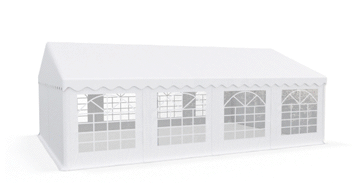 Párty stan 3x7x2m střecha PE 240g/m2 boky PE 240g/m2 konstrukce LÉTO - Barva střešní plachty: Bílá, Barva boční plachty: Ekru, Barva svislých pruhů: Zelená