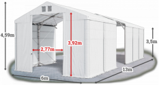 Skladový stan 6x13x3,5m střecha PVC 580g/m2 boky PVC 500g/m2 konstrukce POLÁRNÍ PLUS