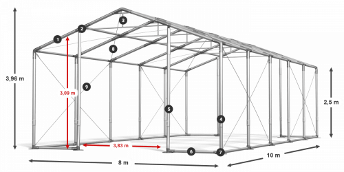 Skladový stan 8x10x2,5m strecha PVC 620g/m2 boky PVC 620g/m2 konštrukcia ZIMA PLUS
