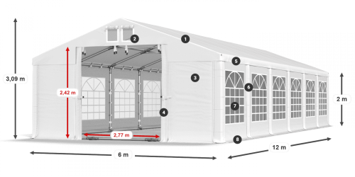 Párty stan 6x12x2m střecha PVC 560g/m2 boky PVC 500g/m2 konstrukce LÉTO PLUS