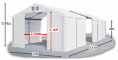 Skladový stan 5x22x3m strecha PVC 560g/m2 boky PVC 500g/m2 konštrukcia ZIMA