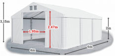 Skladový stan 4x6x2m střecha PVC 560g/m2 boky PVC 500g/m2 HALYSTANY.SK