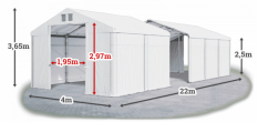Skladový stan 4x22x2,5m střecha PVC 560g/m2 boky PVC 500g/m2 konstrukce ZIMA PLUS