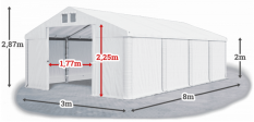 Skladový stan 3x8x2m střecha PVC 560g/m2 boky PVC 500g/m2 konstrukce LÉTO