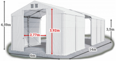 Skladový stan 6x14x3,5m střecha PVC 620g/m2 boky PVC 620g/m2 konstrukce POLÁRNÍ