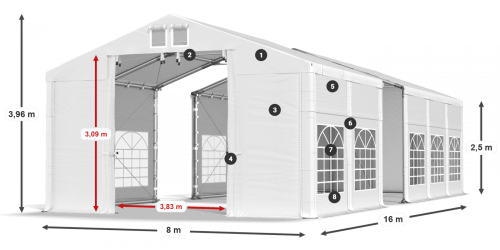 Párty stan 8x16x2,5m střecha PVC 620g/m2 boky PVC 620g/m2 konstrukce ZIMA PLUS Párty stan 8x16x2,5m střecha PVC 620g/m2 boky PVC 620g/m2 konstrukce ZIMA PLUS