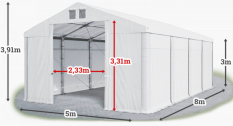 Skladový stan 5x8x3m střecha PVC 620g/m2 boky PVC 620g/m2 konstrukce ZIMA PLUS