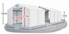 Skladový stan 4x20x2,5m střecha PVC 560g/m2 boky PVC 500g/m2 konstrukce ZIMA