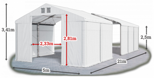 Skladový stan 5x21x2,5m strecha PVC 580g/m2 boky PVC 500g/m2 konštrukcie ZIMA PLUS