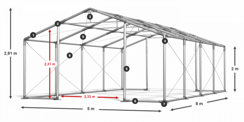 Párty stan 5x8x2m střecha PVC 620g/m2 boky PVC 620g/m2 konstrukce ZIMA PLUS