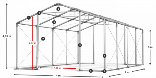 Párty stan 4x8x3m strecha PVC 620g/m2 boky PVC 620g/m2 konštrukcia ZIMA PLUS