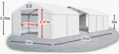 Skladový stan 4x26x2m střecha PVC 560g/m2 boky PVC 500g/m2 konstrukce POLÁRNÍ PLUS
