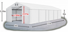 Skladový stan 4x11x2m střecha PVC 580g/m2 boky PVC 500g/m2 konstrukce ZIMA PLUS