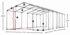 Párty stan 8x18x2,5m strecha PVC 620g/m2 boky PVC 620g/m2 konštrukcia ZIMA PLUS