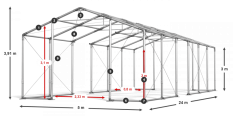 Skladový stan celoročný 5x24x3m nehorľavá plachta PVC 600g/m2 konštrukcia ZIMA PLUS