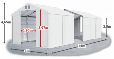 Skladový stan 4x14x3,5m střecha PVC 560g/m2 boky PVC 500g/m2 konstrukce ZIMA