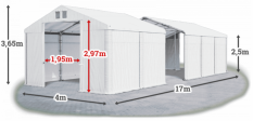 Skladový stan 4x17x2,5m střecha PVC 580g/m2 boky PVC 500g/m2 konstrukce ZIMA