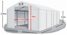Skladový stan 8x9x2,5m strecha PVC 580g/m2 boky PVC 500g/m2 konštrukcia ZIMA