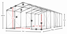 Skladový stan celoroční 8x58x3m nehořlavá plachta PVC 600g/m2 konstrukce ZIMA PLUS