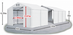 Skladový stan 4x14x3m střecha PVC 560g/m2 boky PVC 500g/m2 konstrukce ZIMA PLUS