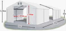 Skladový stan 8x28x2m střecha PVC 620g/m2 boky PVC 620g/m2 konstrukce ZIMA PLUS
