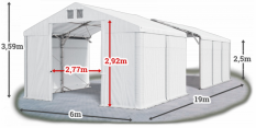 Skladový stan 6x19x2,5m strecha PVC 580g/m2 boky PVC 500g/m2 konštrukcia POLÁRNA PLUS