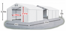 Skladový stan 4x20x2m strecha PVC 560g/m2 boky PVC 500g/m2 konštrukcia ZIMA