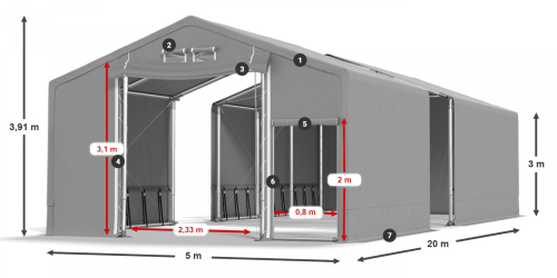 Skladový stan celoročný 5x20x3m nehorľavá plachta PVC 600g/m2 konštrukcia ZIMA PLUS Skladový stan celoročný 5x20x3m nehorľavá plachta PVC 600g/m2 konštrukcia ZIMA PLUS