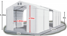 Skladový stan 8x22x4m strecha PVC 560g/m2 boky PVC 500g/m2 konštrukcia POLÁRNA