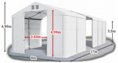 Skladový stan 8x17x3,5m střecha PVC 580g/m2 boky PVC 500g/m2 konstrukce ZIMA PLUS
